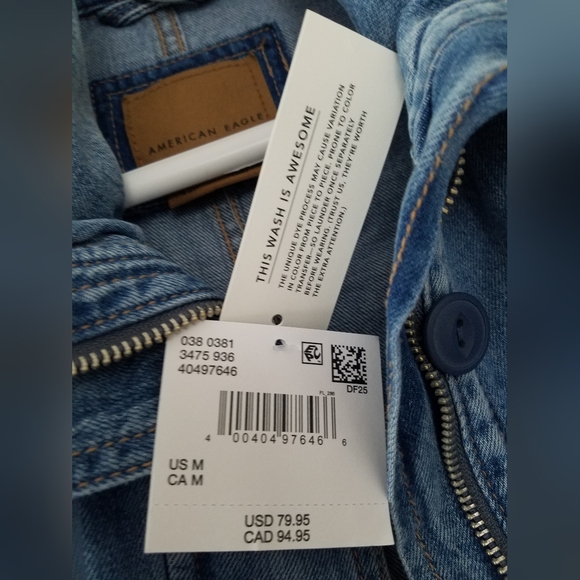 NWT American Eagle Dreamy Drape Stretch Cargo Cropped Denim Jacket - Picture 5 of 7